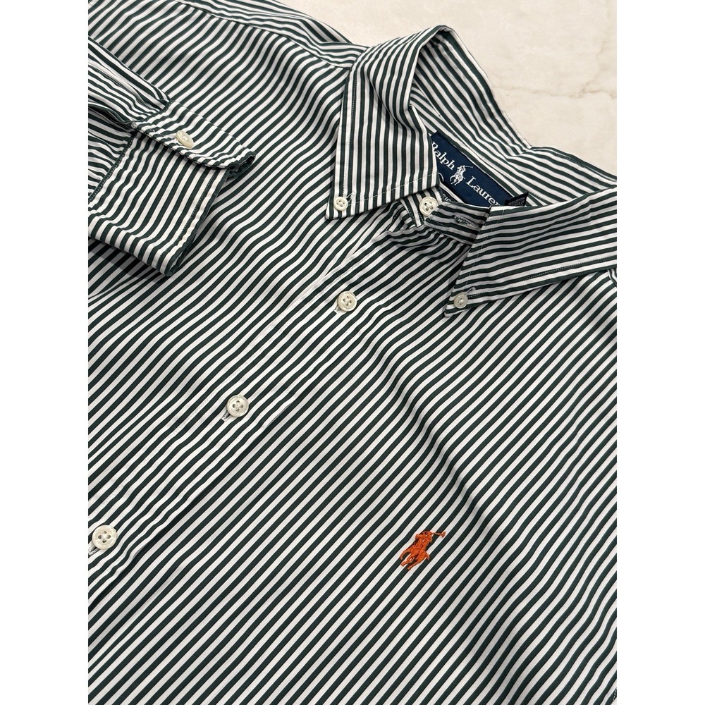 Ralph Lauren White Green Stripes Button Down Preppy Orang Polo Size XL